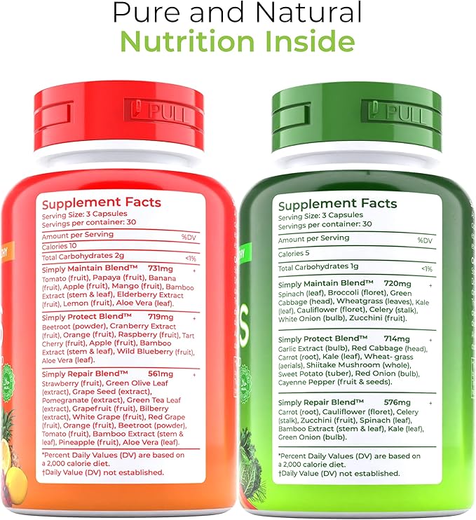 Fruit and Veggies Supplement - Super Greens Men's and Women's Multivitamin -Fruit and Vegetables Capsules - Boost High Protein & Energy - 540 Capsules - Pack of 6 with Three Free Pill Box