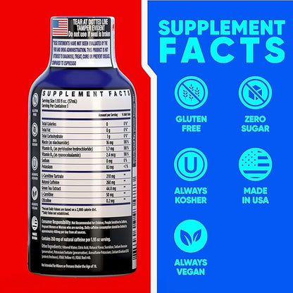 Vitamin Energy Immune+ Extra Strength Daily Energy Shot – Blue Raspberry – 260mg Natural Caffeine, B-Vitamins, Green Tea, Citicoline – Immune & Focus Support – Zero Sugar, Vegan – 1.93 fl oz, 12-Pack