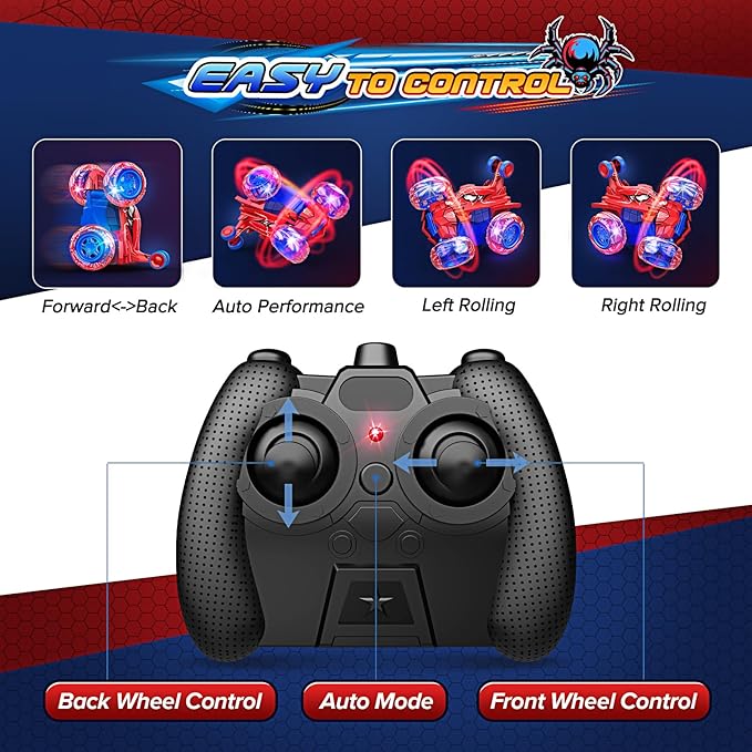 Remote Control Car, RC Car Toys for Boys Ages 3-10, Fast Stunt Monster Truck with 360° Rotating & 4WD Wheel Lights, 2.4Ghz RC Hobby Crawler, Cool Toys Birthday Gifts for 4 5 6 7 8 9 10 Year Olds Kids