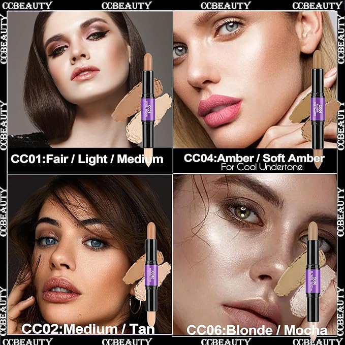 CCbeauty 2-IN-1 Contour Stick Makeup,Cream Shimmer Highlighter Bronzer