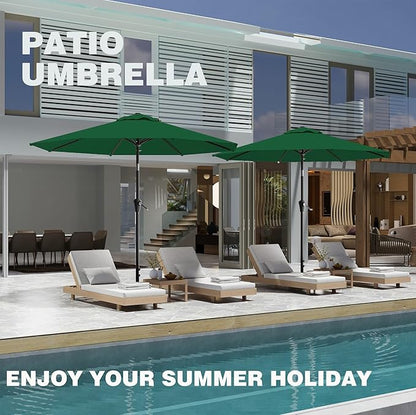9 FT Patio Umbrella for Outdoor, Outdoor Umbrella with Push Button Tilt and Crank, Outdoor Patio Umbrellas with 8 Sturdy Ribs for Market, Garden, Deck, Backyard, Pool (Dark Green)