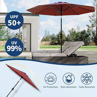 9Ft Patio Umbrella - 8 Sturdy Ribs Outdoor Table Umbrella with Crank Lift & Push Button Tilt - Market Umbrella for Pool, Deck, Yard, Garden - Red
