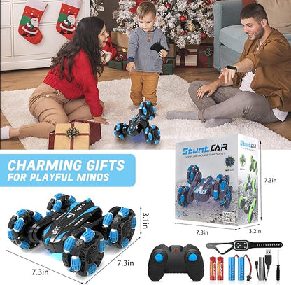 Eulogia Gesture Sensing RC Stunt Car for Kids, Double Sided 360° Flips & Rotating, 40+ Mins Playtime, Durable Off-Road Remote Control Car Toys Gifts for Boys Girls Age 5-12 (Blue)
