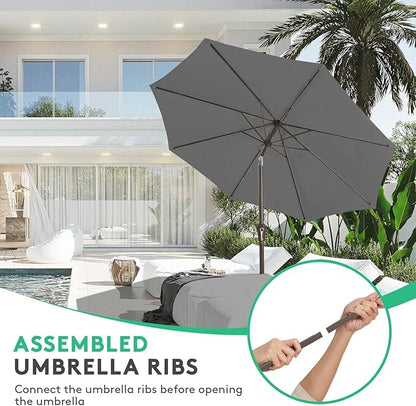 JEAREY 10FT Outdoor Patio Umbrella Outdoor Table Umbrella with Push Button Tilt and Crank, Market Umbrella 8 Sturdy Ribs UV Protection Waterproof for Pool, Garden (Dark Gray)