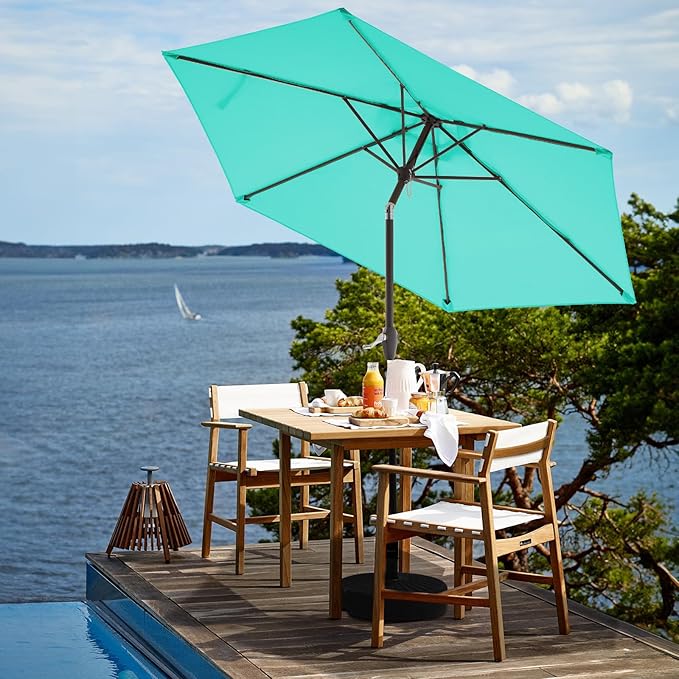JEAREY 7.5FT Patio Umbrella Market Table Umbrella with 6 Sturdy Ribs, Push Button Tilt/Crank Outdoor Umbrella for Garden, Deck, Backyard, Pool and Beach,Aqua Sky
