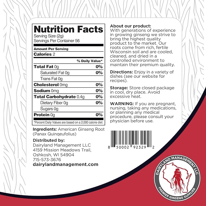 Dairyland American Ginseng Slices, 4 oz – Authentic Wisconsin Ginseng, Non-GMO & Gluten-Free – Herbal Supplement for Tea, Soup & Congee