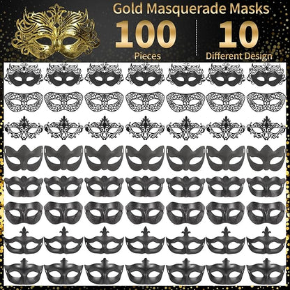 yeload Masquerade Masks 100 Bulk Vintage Masks of Masquerade Party, Venetian, Mardi Gras, Halloween, Masks for Women, Men
