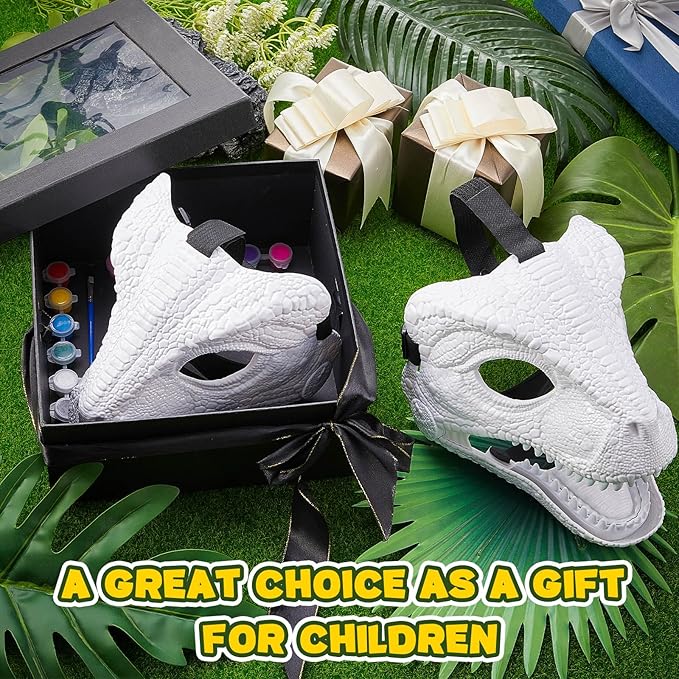 DIY White Hard Plastic Dino Mask with Paint Set,Dinosaur Mask Moving Jaw,T-rex,Jurassic for Kids