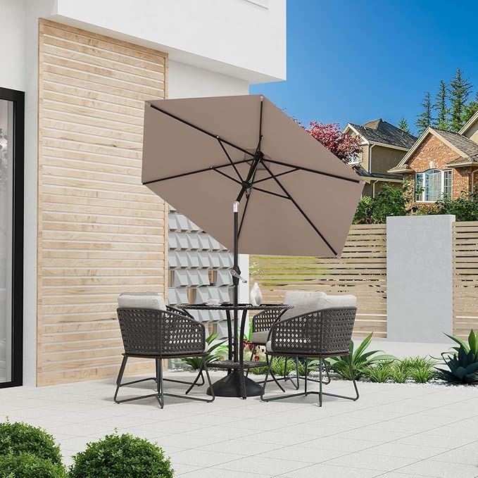 7.5FT Patio Umbrella Table Market Umbrella w/Tilt and Crank Heavy-Duty Round Outdoor Umbrellas for Garden, Deck, Backyard, Pool and Beach, Khaki