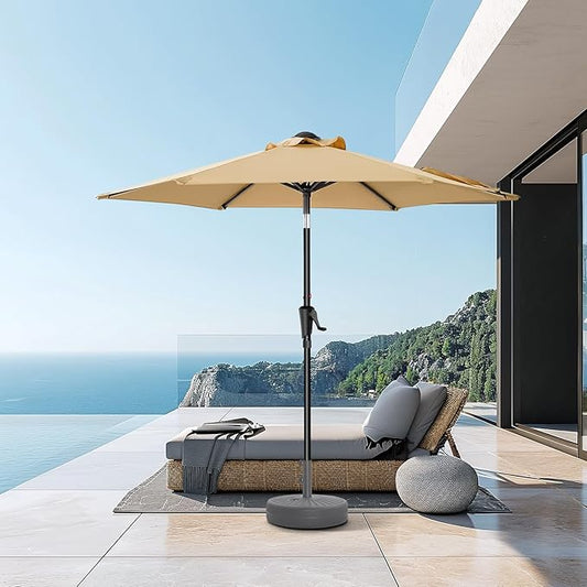 7.5ft Outdoor Patio Umbrella - Market Table Pool Deck Umbrella UPF50+ UV Protection with Push Button Tilt, Crank and 6 Sturdy Ribs (Beige, No base)