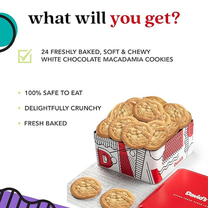 David’s Cookies Fresh Baked Macadamia Nut Cookies Gift Basket – 2lbs Soft & Chewy White Chocolate Macadamia Cookies – Gourmet Bakery Dessert Gift Tin for Birthday, Holiday, Thank You & Corporate Gifts