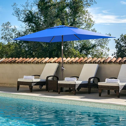 6.6x10ft Rectangular Patio Umbrella, 2 Tiers Outdoor Table Umbrellas with Push Button Tilt and Crank for Patio, Pool, Backyard, Deck, Picnic, Yard (Blue)