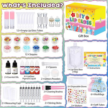 Jcoos Lip Gloss Making Kit, 73PCS DIY Lip Gloss Kit Fun and Soap Making Kit, Soap Making Kit for Adults and Kids, Soap Making Supplies