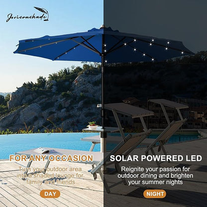 9FT LED Patio Umbrella, Solar Outdoor Umbrellas with LED Lights, Deck Umbrella with Push Button Tilt and Crank, UV Protection Waterproof for Pool, Porch, Garden, Deck, Backyard. (Royal Blue)