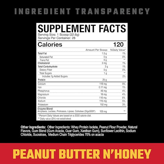 Axe & Sledge Supplements Farm Fed 100% Whey Protein Isolate with Digestive Enzymes (Peanut Butter N' Honey)