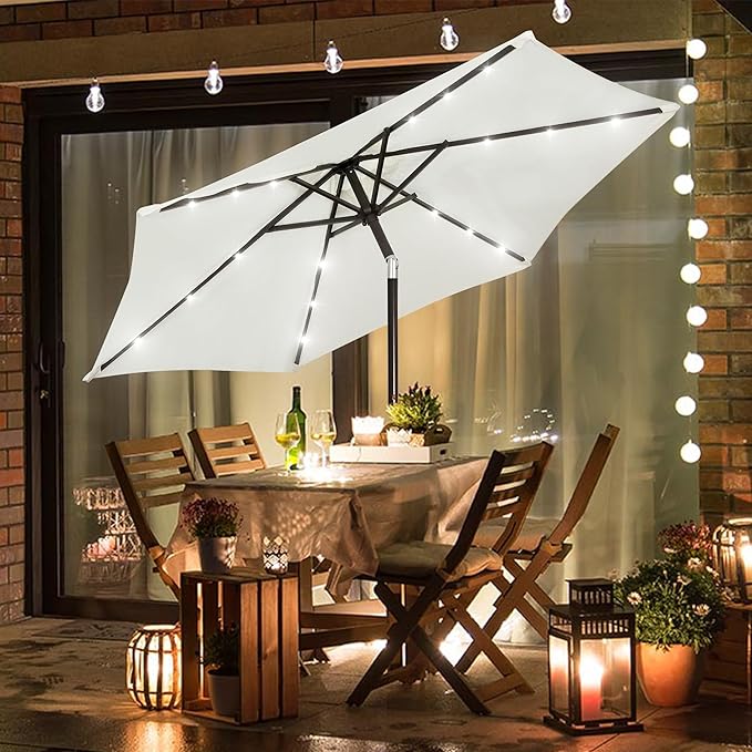 Blissun 7.5 ft Solar Umbrella, 18 LED Lighted Patio Umbrella, Table Market Umbrella