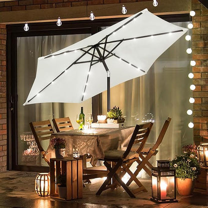 Blissun 7.5 ft Solar Umbrella, 18 LED Lighted Patio Umbrella, Table Market Umbrella