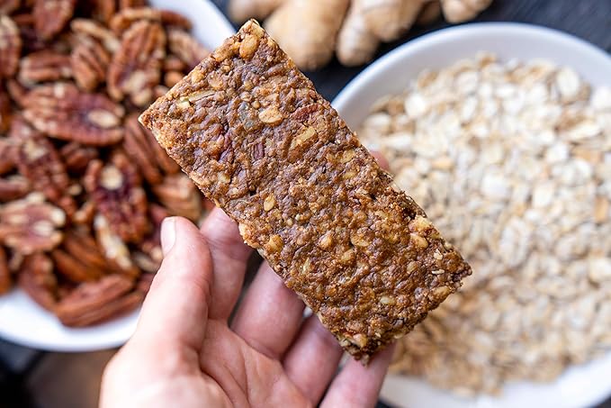 Taos Bakes - Granola Bars - Gingersnap + Pecan - 7g Protein, Gluten Free, Non-GMO, & Vegan - Healthy Snacks for Adults - Filled with Pecans, Almond Butter, & Chia Seeds (12 Pack, 1.8oz Bars)