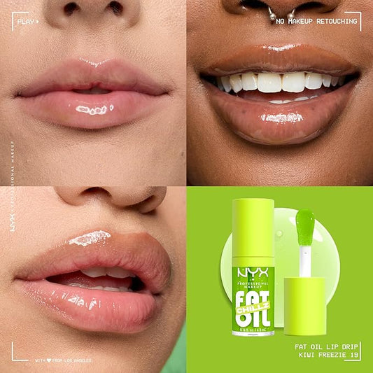 NYX PROFESSIONAL MAKEUP Fat Oil Chillz, Moisturizing, Shiny and Vegan Tinted Lip Gloss - Kiwi Freeze (Sheer Green)