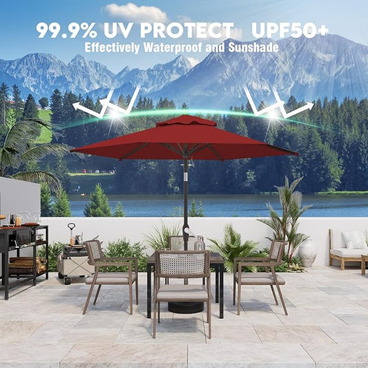 7.5FT Patio Umbrella Table Market Umbrella w/Tilt and Crank Heavy-Duty Round Outdoor Umbrellas for Garden, Deck, Backyard, Pool and Beach, Burgundy