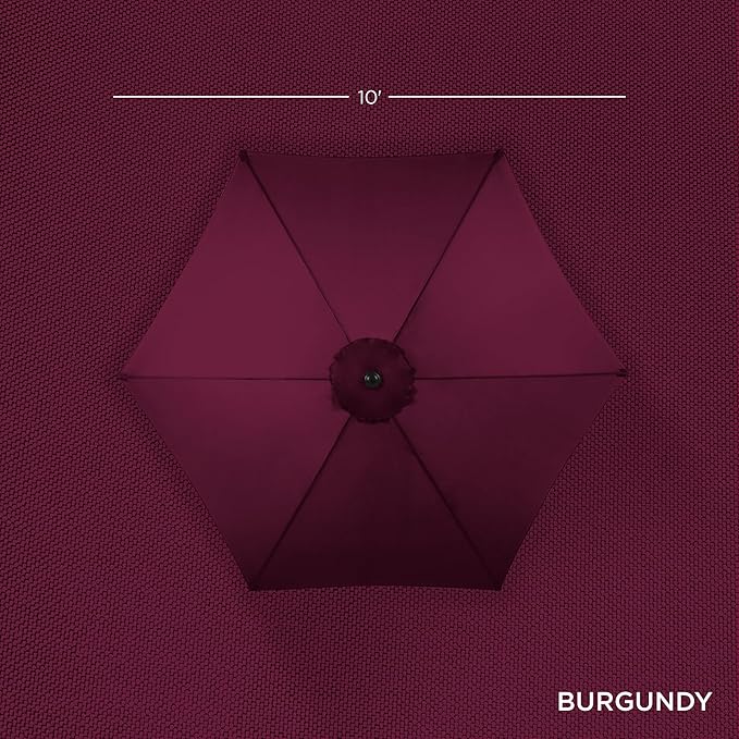 Best Choice Products 10ft Market Umbrella, Outdoor Sun Shade for Backyard, Deck, Poolside, Table w/Woodgrain Pattern, Easy Tilt & Crank - Burgundy