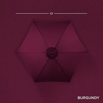 Best Choice Products 10ft Market Umbrella, Outdoor Sun Shade for Backyard, Deck, Poolside, Table w/Woodgrain Pattern, Easy Tilt & Crank - Burgundy