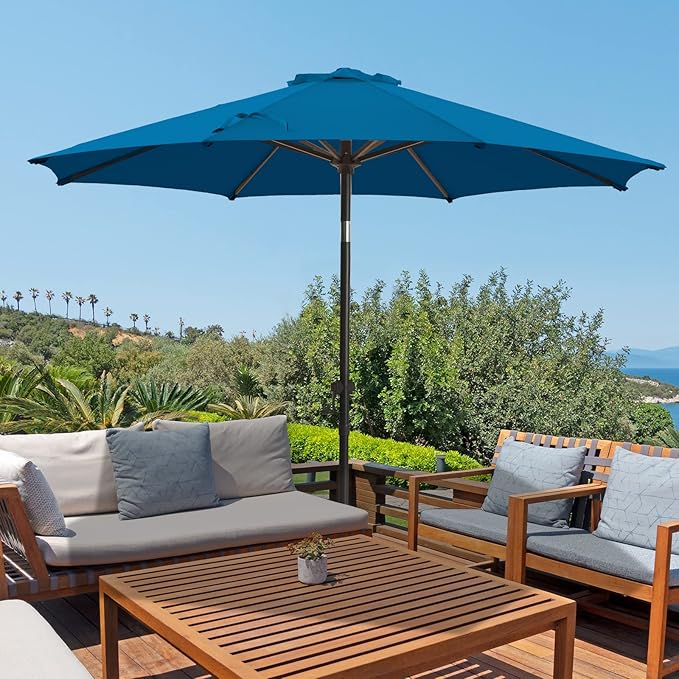 wikiwiki 7.5 FT Patio Umbrellas Outdoor Table Market Umbrella with Push Button Tilt/Crank, 6 Sturdy Ribs, Fade Resistant Waterproof POLYESTER DTY Canopy for Garden, Lawn, Deck, Backyard & Pool, Royal