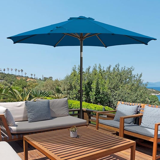 wikiwiki 7.5 FT Patio Umbrellas Outdoor Table Market Umbrella with Push Button Tilt/Crank, 6 Sturdy Ribs, Fade Resistant Waterproof POLYESTER DTY Canopy for Garden, Lawn, Deck, Backyard & Pool, Royal