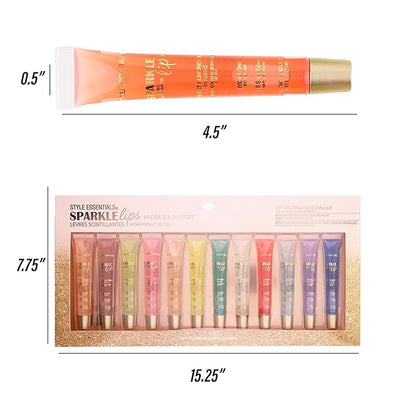 EXPRESSIONS 12pc Sparkle Lips Lip Oils - Vitamin E Infused Lip Gloss, Lip Oil Collection | Hydrating Lip Care, Safe and Non-Toxic Lip Gloss Gift Set