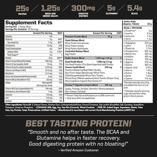 PMD Sports Amplify XL Premium Whey Protein Supplement Hydro Greens Blend - Glutamine and Whey Protein Matrix with Superfood for Muscle, Strength and Recovery - Cinnamon Toast (24 Servings)
