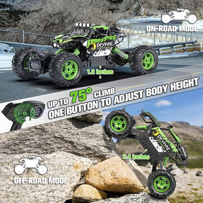 CROBOLL 1:12 Large RC Cars for Boys with Upgraded Lifting Function, 2.4GHz 4WD Remote Control Car Toy Gifts 20km/h Monster Truck for Kids, All Terrain RC Truck for 60Min Play(Green)