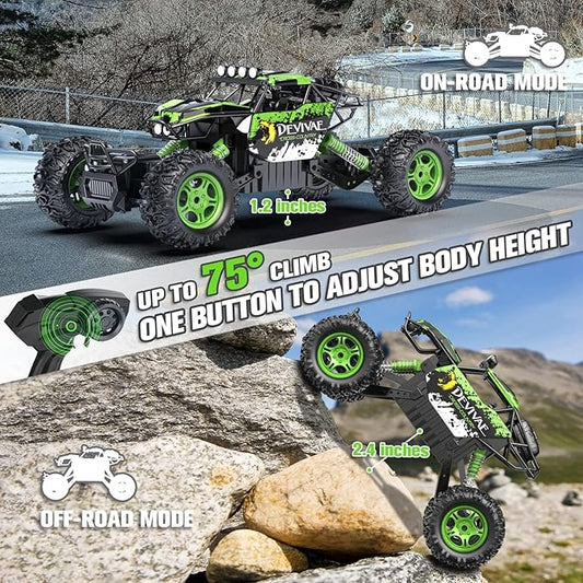 CROBOLL 1:12 Large RC Cars for Boys with Upgraded Lifting Function, 2.4GHz 4WD Remote Control Car Toy Gifts 20km/h Monster Truck for Kids, All Terrain RC Truck for 60Min Play(Green)