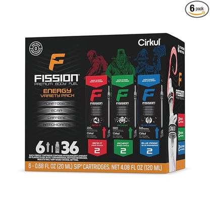 Cirkul Fission Energy Flavor Cartridge Variety Pack with Caffeine, 6-Pack (2 Send It, 2 Jackpot, 2 Blue Magic)