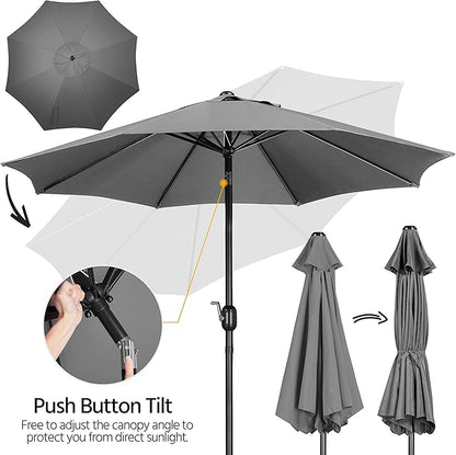 Yaheetech 9FT Patio Umbrella Outdoor Umbrella Patio Yard Market Table Umbrella with Push Button Tilt & Crank for Garden/Beach/Lawn/Deck/Backyard/Pool, 8 Ribs, Gray