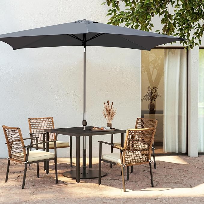Blissun Rectangular Patio Umbrella, Table Market Umbrella with Tilt and Crank, Outdoor Umbrella for Garden, Deck, Backyard, Pool and Beach