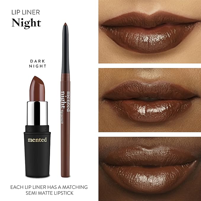 Mented Cosmetics Lip Liner for Women, Dark Brown Lipliner Lip Pencil, Waterproof Lipliner, Vegan + Cruelty Free Makeup, Night