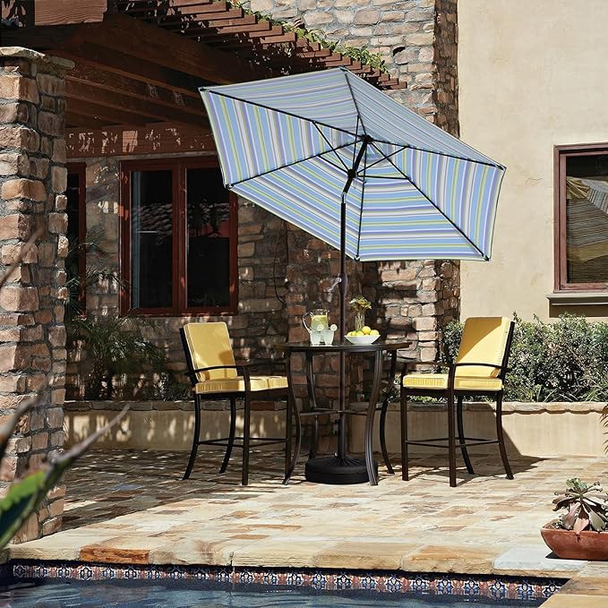 JEAREY 7.5FT Patio Umbrella Market Table Umbrella with 6 Sturdy Ribs, Push Button Tilt/Crank Outdoor Umbrella for Garden, Deck, Backyard, Pool and Porch,Elegant Blue-White