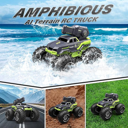 1:16 Amphibious Remote Control Car with Water Gun 4WD Gesture Sensing RC Car Boat Waterproof RC Truck Off-Road Stunt Car Toy for Kids/Adults Monster Truck for Outdoor Gift（with 2 Replaceable battery)