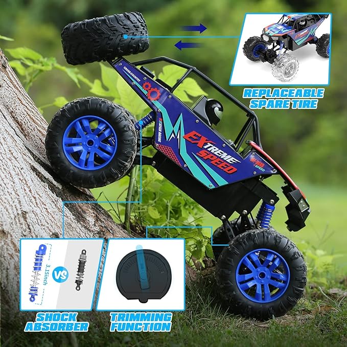 DEERC Large 1:8 Scale Upgraded RC Cars Remote Control Car for Adults Boys, Off Road Monster Truck with Realistic Sound, 2.4Ghz 4WD Rock Crawler Toy All Terrain Climbing, 2 Batteries for 80 Min Play