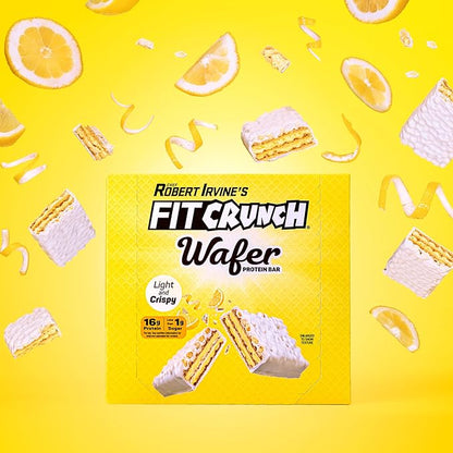 FITCRUNCH Wafer Protein Bars, Designed by Robert Irvine, 16g of Protein & 1g of Sugar (9 Bars, Lemon Cream)