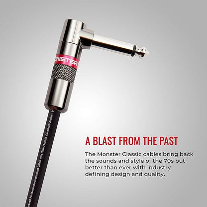 Monster Prolink Classic Instrument Guitar Cable - 8 in Right Angle to Right Angle Instrument Cable. All Metal & Duraflex Outer Jacket. 90% Copper Braided Shield Monster Instrument Cable