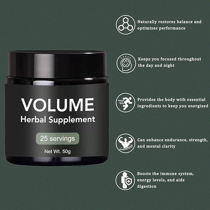 Primal Herbs Volume for Men, Organic Volume Herbal Mix with American Ginseng, Siberian Ginseng and Maca Root, for Energy, Strength & Immunity, 1.76OZ / 25 Servings