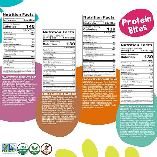 Bhu Foods Keto Bites, Cookie Dough Lovers Variety Pack, Chocolate Chip, Dark Chocolate, Macadamia & Peanut Butter, Organic Snacks for Adults, Individually Wrapped (4 Pack)