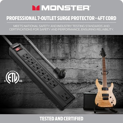 Monster Pro MI Professional Surge Protector Power Strip with Fireproof MOV Technology for Computers, Amplifiers, Pedal Boards, and Pro Audio Gear, 1350 Joule, 4 ft Cord, 7 Outlet Power Strips