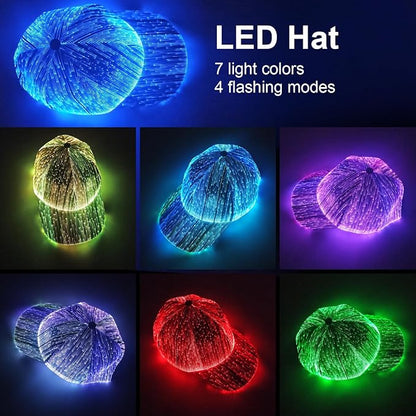 Fiber Optic Cap LED hat with 7 Colors Luminous Glowing EDC Baseball Hats USB Charging Light up caps led Crazy Cap Black