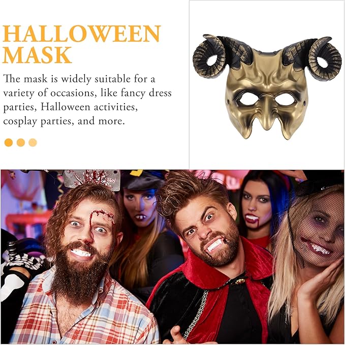 Gadpiparty Devil Goat Skull Mask Ox Ram Horns Monster Animal Half Face Halloween Masquerade Mask Cosplay Props for Adults