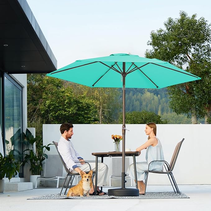 JEAREY 7.5FT Patio Umbrella Market Table Umbrella with 6 Sturdy Ribs, Push Button Tilt/Crank Outdoor Umbrella for Garden, Deck, Backyard, Pool and Beach,Aqua Sky