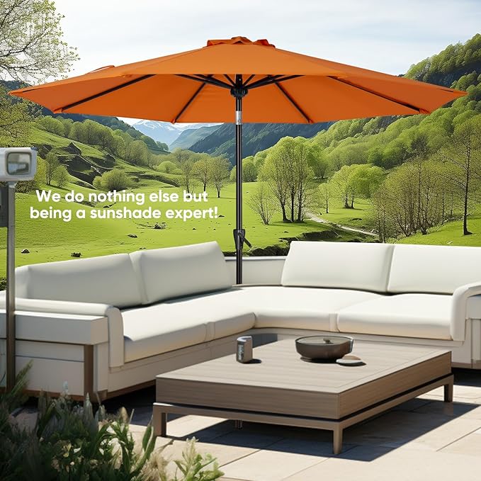 Tempera Patio Market Outdoor Table Umbrella with Push Button Tilt and Crank,Large Sun Umbrella with Sturdy Pole&Fade resistant canopy,Easy to set