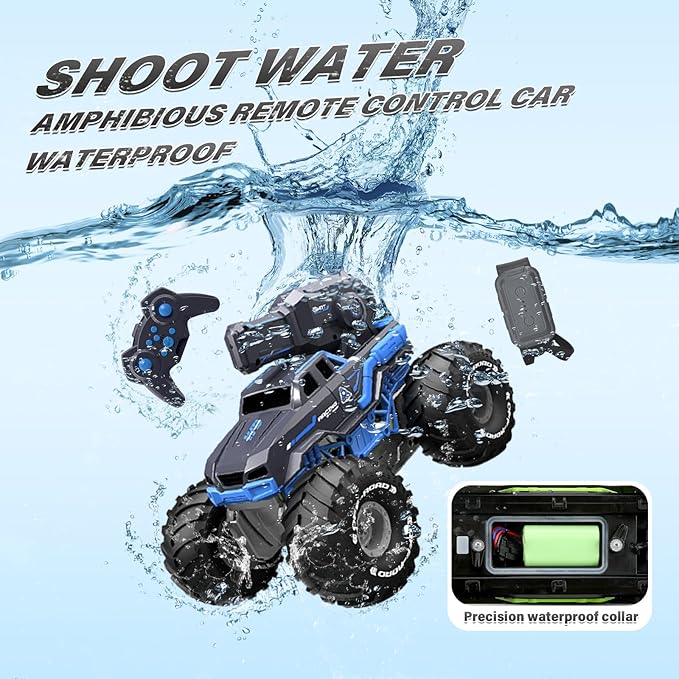 Amphibious Remote Control Car Boat Water Squirt RC Tank 2.4GHz Gesture Sensor 4WD Monster Truck RC Cars 360°Rotating Waterproof Stunt Car for Age 6 7 8 9-12 Kids Girls Boys Gift Beach Pool Water Toy