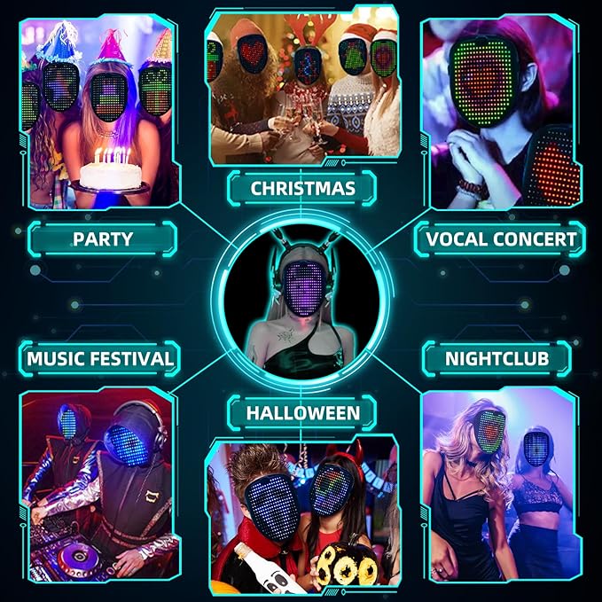 Ompusos LED Mask with Gesture Sensing - Light up mask for Costume Cosplay Party Masquerade - Kids, Men, Women